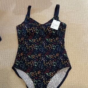 Knix Black Bodysuit with Colorful Floral Pattern